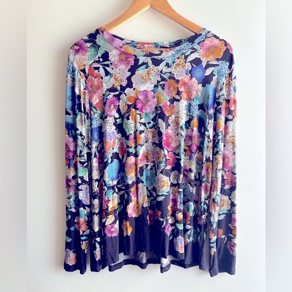 Johnny Was Fall Dance Favorite Long Sleeve Crewneck Swing Tee Top Multi L - Picture 8 of 15